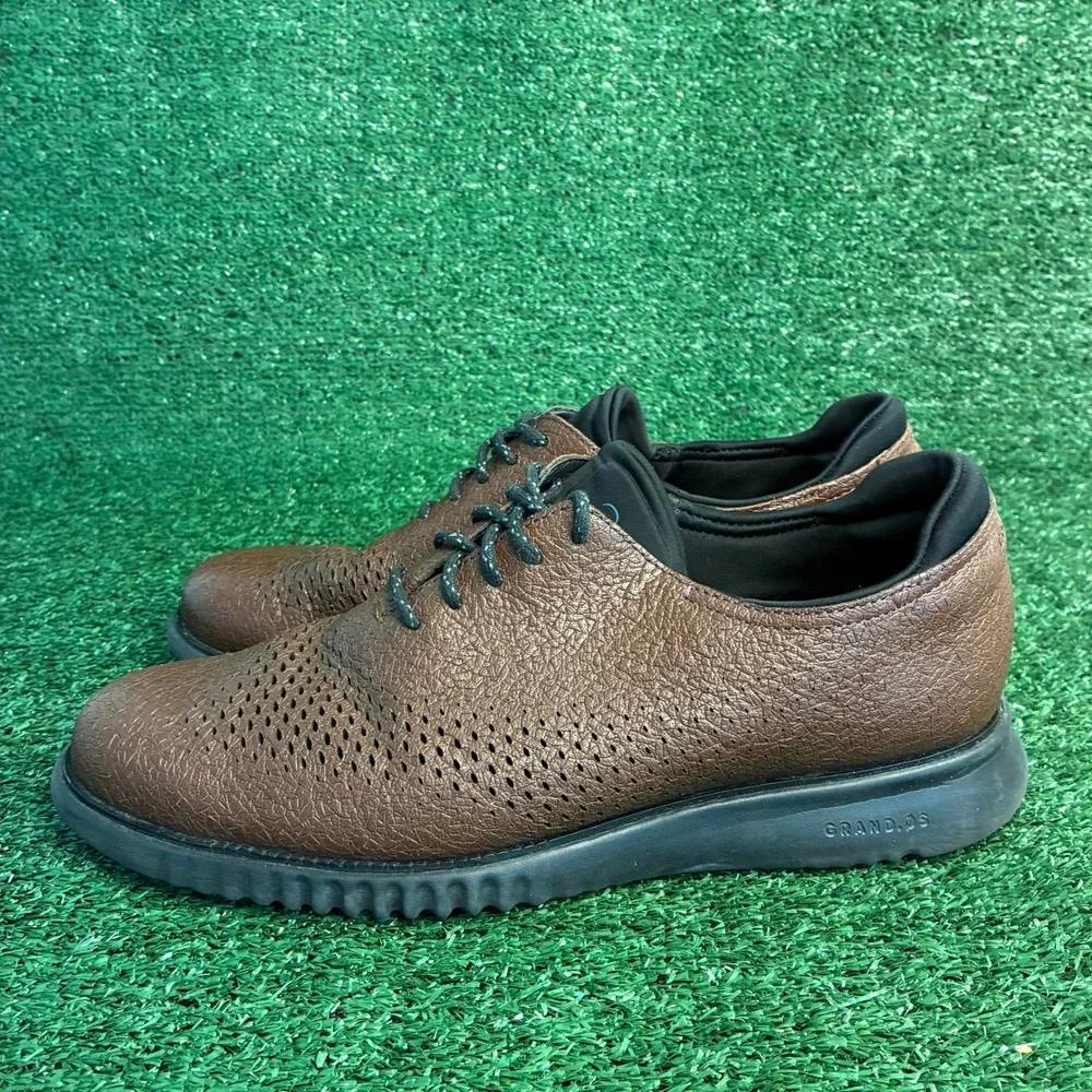 Cole Haan 2.0 ZEROGRAND Laser Wingtip Oxford Leather Casual Brown Mens 10.5 Wide